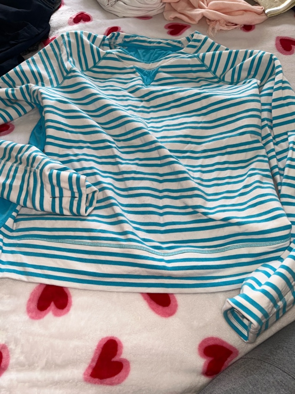 lululemon athletica Teal & White Striped Long Sleeve Pullover